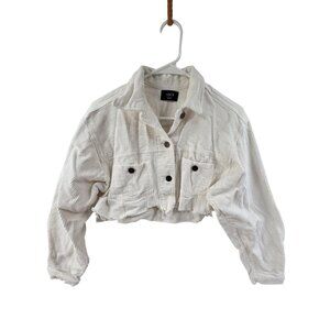 Vici Women's Jacket  Button Up Cropped Corduroy White Size Small Pockets Casual